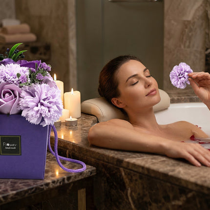 Soap Flower Bouquet – Lavender Rose & Carnation Bath Gift