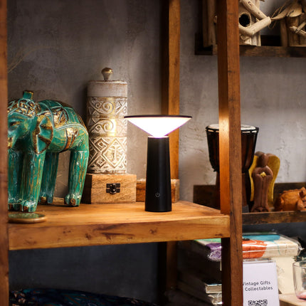 Zwarte paddenstoel touch tafellamp – USB-C oplaadbare LED-lamp