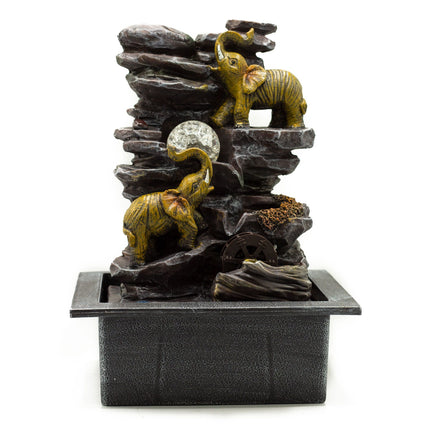 Tabletop Water Feature with Elephants & Crystal Ball – Indoor Fountain 35 cm