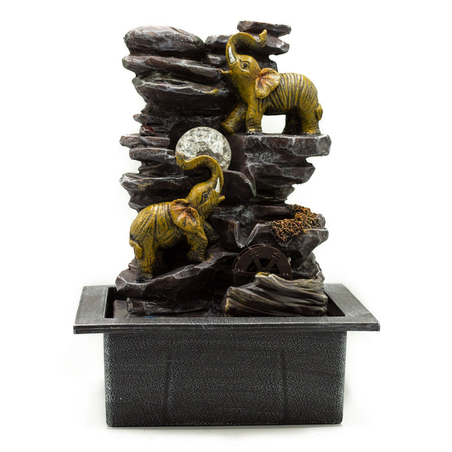Tabletop Water Feature with Elephants & Crystal Ball – Indoor Fountain 35 cm