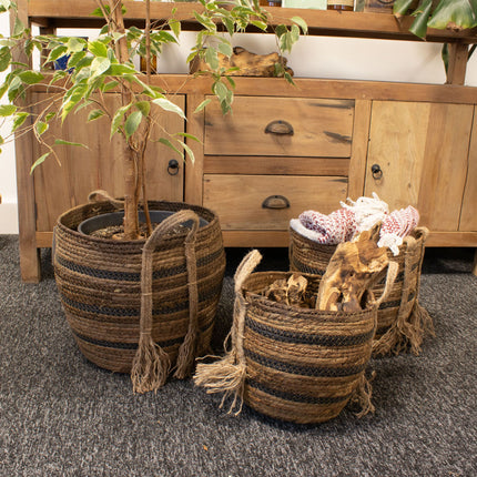 Grote mandenset van bananenblad en zeegras – natuurlijke bruintinten (set van 3)
