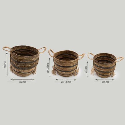 Grote mandenset van bananenblad en zeegras – natuurlijke bruintinten (set van 3)