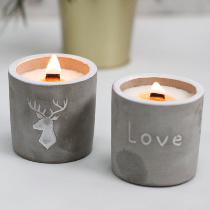 Concrete Soy Candle with Wooden Wick – Whiskey & Woodsmoke (Stag Head)