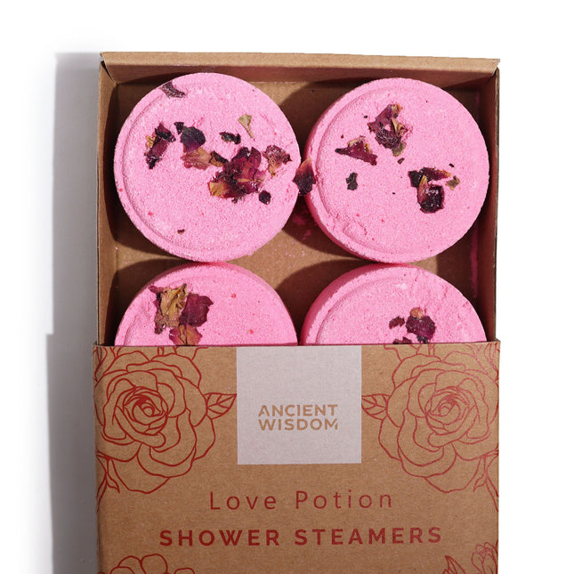 Love Potion Shower Steamers Gift Set – Rose & Bergamot Aromatherapy (4 Pack)
