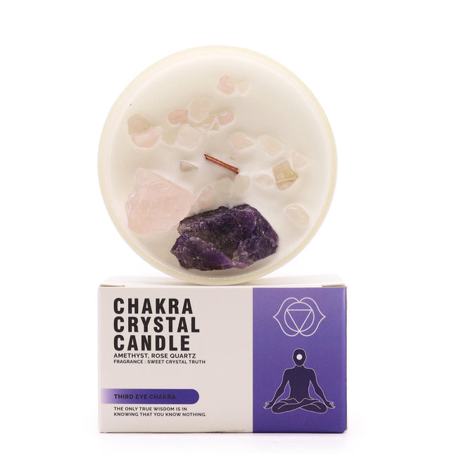 Third Eye Crystal Candle – Soy Wax Meditation Candle with Amethyst & Rose Quartz