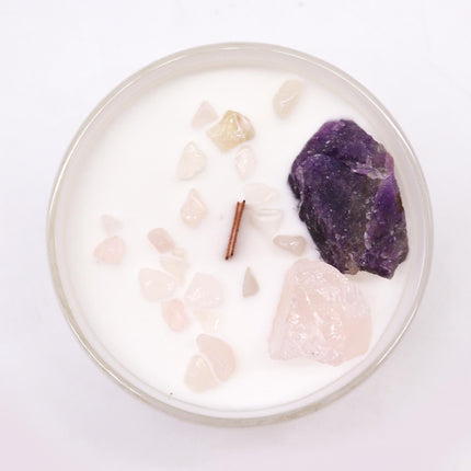 Derde Oog Kristalkaars – Sojawas meditatiekaars met amethist en rozenkwarts
