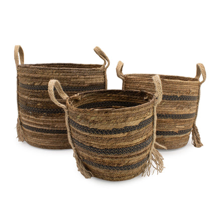 Grote mandenset van bananenblad en zeegras – natuurlijke bruintinten (set van 3)