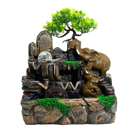 Elephants in Love Tabletop Water Fountain with Crystal Ball & Light
