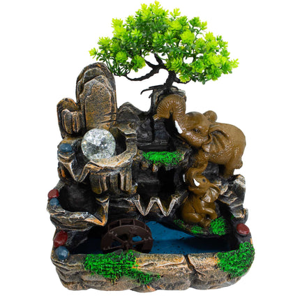 Elephants in Love Tabletop Water Fountain with Crystal Ball & Light