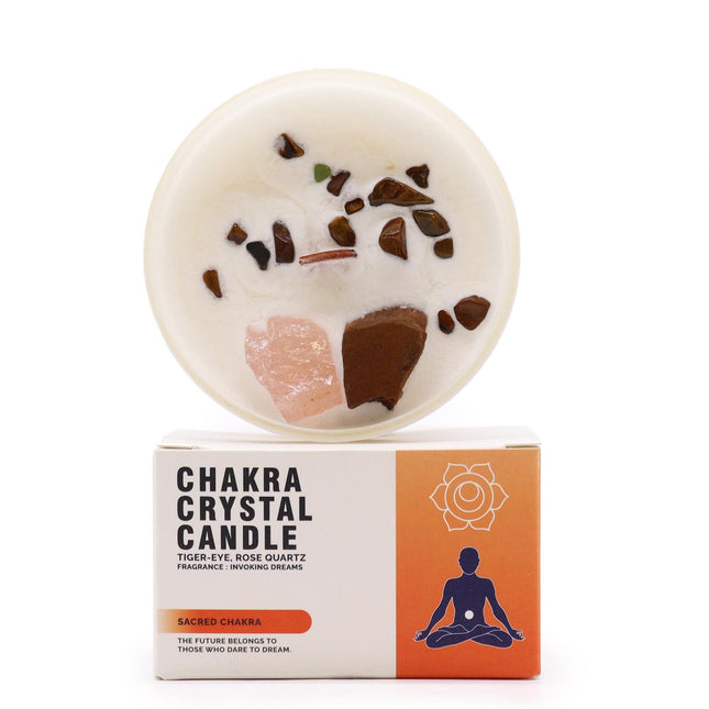 Sacral Chakra Crystal Candle – Soy Wax Healing Candle with Tiger Eye & Rose Quartz