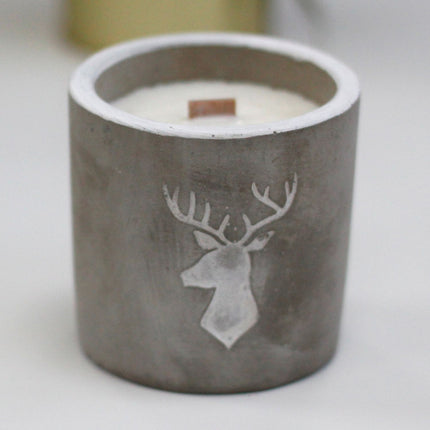 Concrete Soy Candle with Wooden Wick – Whiskey & Woodsmoke (Stag Head)
