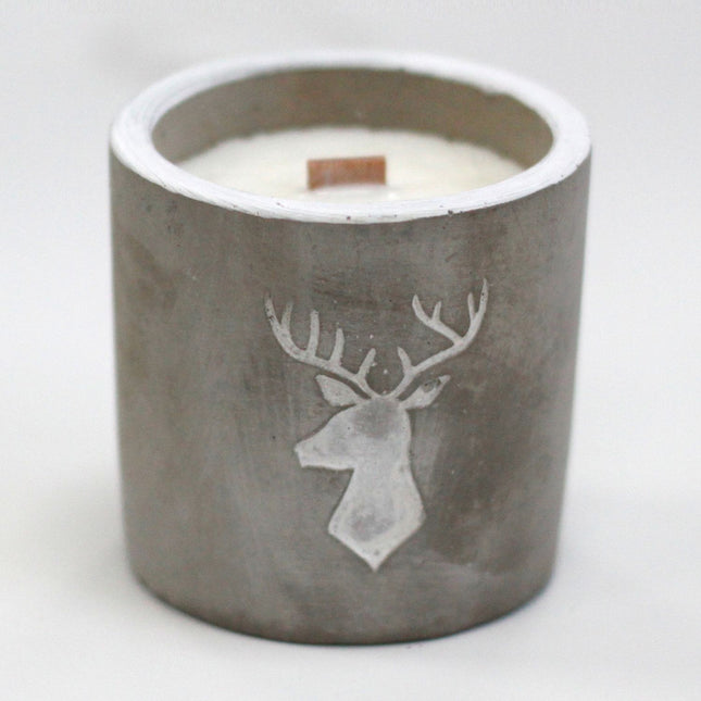 Concrete Soy Candle with Wooden Wick – Whiskey & Woodsmoke (Stag Head)