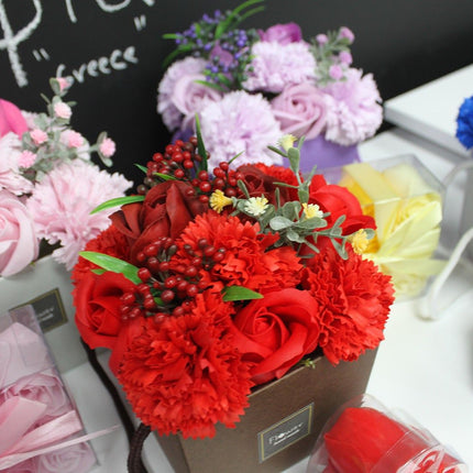 Zeepbloemenboeket – Roze roos & Anjer badcadeauset