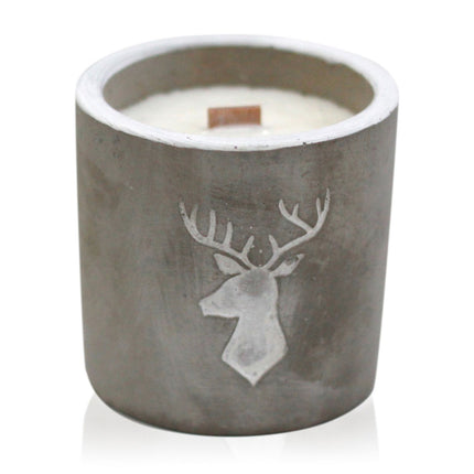 Concrete Soy Candle with Wooden Wick – Whiskey & Woodsmoke (Stag Head)
