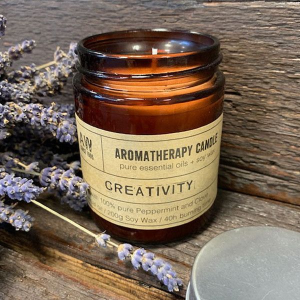 Aromatherapy Soy Candle 200g – Creativity | Peppermint & Clove Essential Oils