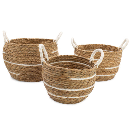 Cotton & Seagrass Large Basket Set – Natural Stripes (Set of 3)