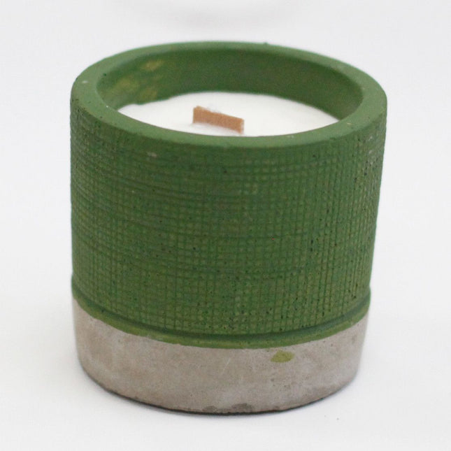 Concrete Soy Candle with Wooden Wick – Sea Moss & Herbs (Green Pot)