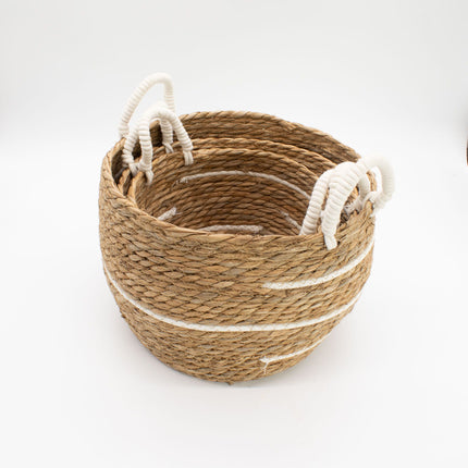 Cotton & Seagrass Large Basket Set – Natural Stripes (Set of 3)
