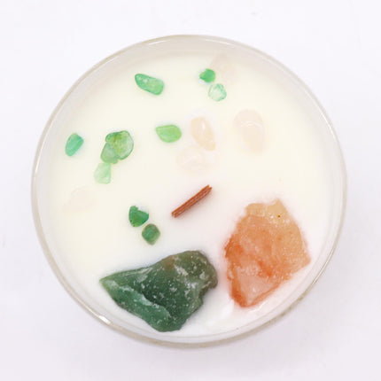 Hartchakra kristallen kaars – Genezende kaars van sojawas met rozenkwarts en jade