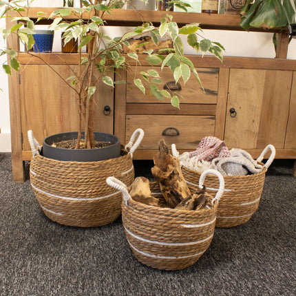 Cotton & Seagrass Large Basket Set – Natural Stripes (Set of 3)