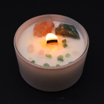 Hartchakra kristallen kaars – Genezende kaars van sojawas met rozenkwarts en jade