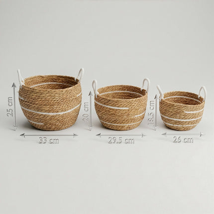 Cotton & Seagrass Large Basket Set – Natural Stripes (Set of 3)